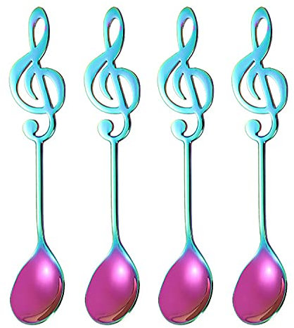 Serlife 4Pcs Serving Coffee Spoons Stainless Steel Sugar Cake Tableware Tea Dessert Musical Note Teaspoons set (Multicolor, Large)