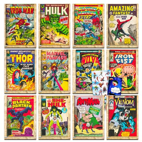 Marvel Comics Lot de 12 affiches Marvel Comics pour enfants, garçons ~ Lot de 12 affiches de super-héros Marvel pour décoration de chambre, murs, autocollants et suspension de porte | Impression de