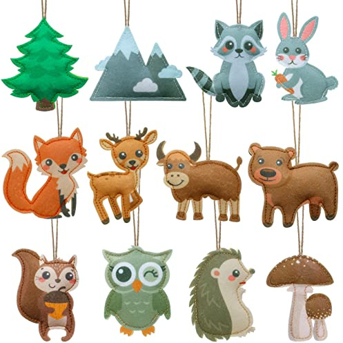 12 Pieces Woodland Animals Felt Animals Sewing Kit Woodland Christmas Decor Sewing Felt Ornaments for Christmas Tree My Forest Friends Felt Woodland Animals for Kids Crafts Christmas Tree Decorations