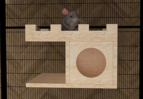 Generiq Chinchilla Castle Side Balkon Zwei Kreise Fenster Haus Shelter Versteck Stall Kleintiere Übung Holz Spielhaus Spielzeug Holz Spielspielzeug