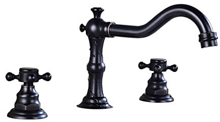 Mitigeur Salle de Bains Vintage Eau Chaude et Froide Poignée En Croix Double Poignées Mitigeur de Bain Rétro Noir Trois Trous Robinet Mitigeur Lavabo,B