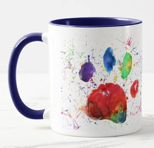 Vixar Cat Paw Pawprint Bridge cat Watercolour Art Coloured Mug Cup Gift Birthday Work Office Christmas Tea Coffee (Navy)