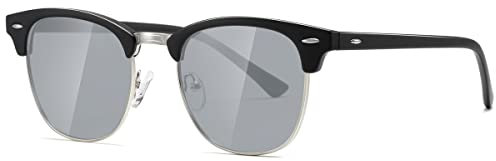 kimorn Polarisierte Sonnenbrille Unisex Retro Halb-Randlos Rahmen Klassisch Eyewear AE0550 (Mattschwarzer Weißer Spiegel, 52)