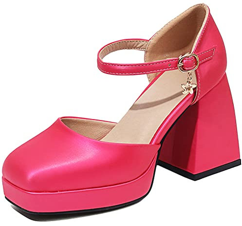 Cocey Sandalias de tacón con plataforma y hebilla en el tobillo para mujer, fucsia, 40 EU