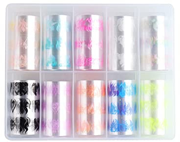 Surakey 10 Rollen Transferfolie Nagelfolie Stickers Flamme Transfer Nagelfolie Aufkleber Nail Art Transferfolie Sticker Nailart Folie Transfer Selbstklebend Nagel Sticker Nagelfolien Nagelschmuck