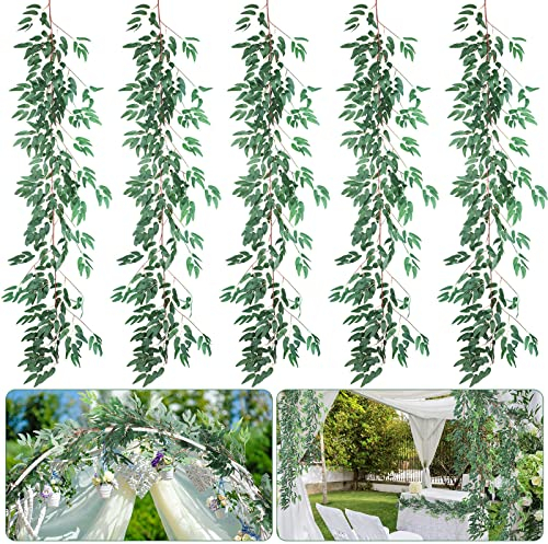 Janinka Künstliche Weidenblätter, Girlande, hängende grüne Rankenzweige, italienische Ruskuspflanze, Kunstseide, Efeu, Hochzeitsgirlande für Zuhause, Bauernhaus, Outdoor-Hintergrund, Tischdekoration