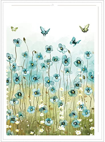 Sonnenschutzfolie Fenster, Statische 3D Sonnenschutz Dekorfolie, Sichtschutzfolie Statisch Dekofolie, Für Zuhause Badzimmer oder Büro Wohnzimmer, Blauer Blumen-Schmetterling, 45x200 cm