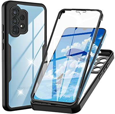 WeiCase Coque pour Samsung Galaxy A32 4G (Pas pour A32 5G), Transparent Housse avec Protection écran, 360 Degrés Double Protection Antichoc Coque Silicone Intégrale Etui pour Samsung A32, Noir