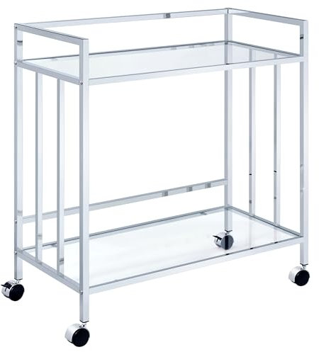 Coaster Home Furnishings Cara 181382 Barwagen mit 2 Ebenen, rechteckig, Glas, Metall, Chrom