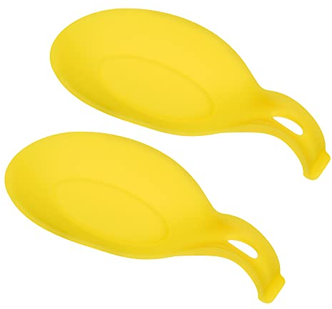 sourcing map Silicone Spoon Rest, 9.25 x 4.72 Heat Resistant Kitchen Utensil Holder Spatula Ladle Rest for Counter Stove Top, Yellow 2Pcs