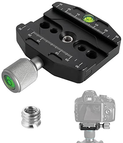 70mm Arca Swiss Schnellwechselplatte Klemme, Arca Swiss Adapter QR-70, Quick Release Plate Clamp, Universal Arca Swiss Klemme für Stativkopf mit 1/4 to 3/8 Adapter für Kugelkopf