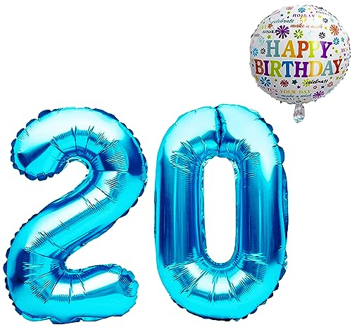 Luftballon 20. Geburtstag • XXL Riesen Folienballon SET • 101CM + 45CM Ballon + 5M Deko Band • Folienballon 20 • Helium geeignet • Wiederverwendbar • 20 Geburtstag Männer Frauen • 20 Geburtstag Deko