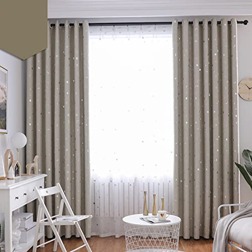 MFFIRE 1 Stück Verdunklungsvorhänge, Stern Und Mond Drucke Thermovorhang Mit Ösen Kälteschutz Geräuschreduzierung Gardinen Für Kinderzimmer,Grau,W3 x H2.7m