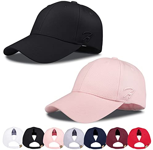 HASAGEI Baseball Cap Damen 2pcs Pferdeschwanz Baseball Cap Verstellbar Basecap Outdoor Hut Baumwolle Retro Mützen Baseballkappe Hat Mit Zöpfen Loch Loop Hut Atmungsaktiv Sonnenschutz