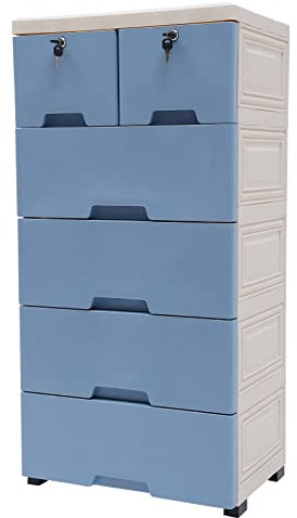 Cassettiera con 6 cassetti e ruote, organizer per cassetti, in plastica, con chiavi