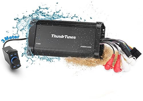 Bluetooth Marine Amplifier 60W x 4 Channel - Class D Full Range Powersport Amp - Switch Mount Remote, Easy Installation - Compact Bluetooth Amplifier for UTVs, Golf Cart, ATVs, Boat
