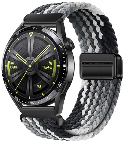 XMUXI 22mm Nylon Armband Kompatibel mit Huawei GT4/GT3/GT2 46mm/Garmin Venu 2/3/Vivoactive 4, Sport Uhrenarmband für Samsung Watch 3 45mm/Gear S3 Damen Herren Elastisches Geflochtenes Schwarz Grau