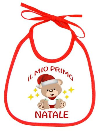 Lätzchen für Neugeborene Engel Mein erstes Weihnachten, 100 % Baumwolle, hergestellt in Italien, Bär mit Sternen, 16x17 cm