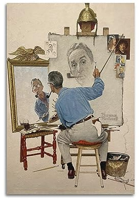 Norman Rockwell Poster Dreifach-Selbstporträt, Leinwandkunst und Wandkunst, Bilddruck, modernes Familienschlafzimmer-Dekor, 50 x 75 cm