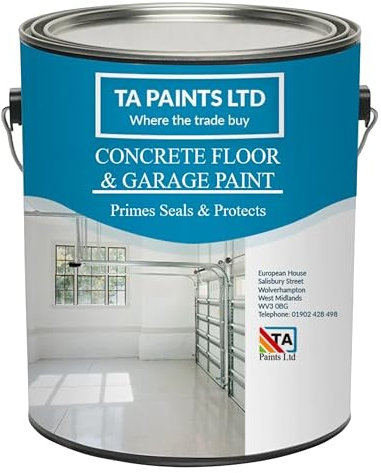 T A Paints Ltd 5L Heavy Duty Concrete Floor & Garage Paint 3 in 1 Primer Sealer Protects Industrial Factory 1K Polyurethane Coating (Gloss Green RAL 6011)