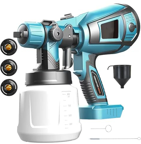 Akku Farbspritzpistole,Ersatz für Makita BL1830,mit 1000ml Abnehmbarer Behälter,Multifunktionales Farbsprühgerät 3 Sprühmod,für Möbeln, Graffiti DIY (Ohne Akku)