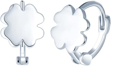 Yumilok Damen Ohrringe Ohrstecker Vierblättriges Glücksklee Kleeblatt creolen klein 925 Sterling Silber Earcuffs Knorpel