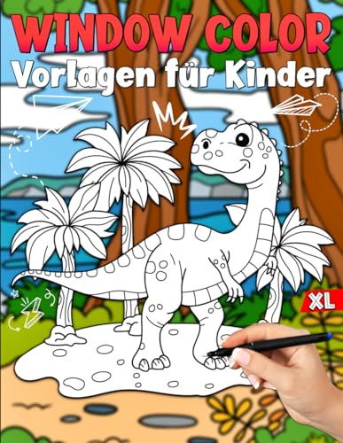 Window Color Vorlagen für Kinder: Fensterbilder für Kreidemarker mit Tiere Motiven - 50 Fenster bemalen schablonen für Kreidestifte - Dinosaurier ... mit großen Tiermotiven für das Kinderzimmer