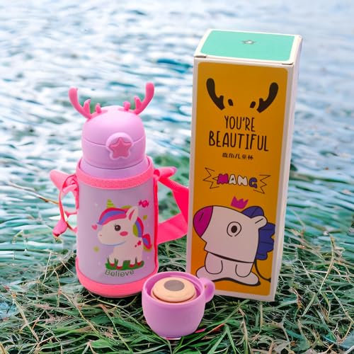 Termo infantil para Niño y Niña.Unicornio Botella de Agua Deportiva Acero Inoxidable para Niños/Niñas 500 ml Termo Agua Frío/Caliente,Sin BPA para Niños/Niñas,Escuela,Deporte,Ciclismo,Bicicleta Animal