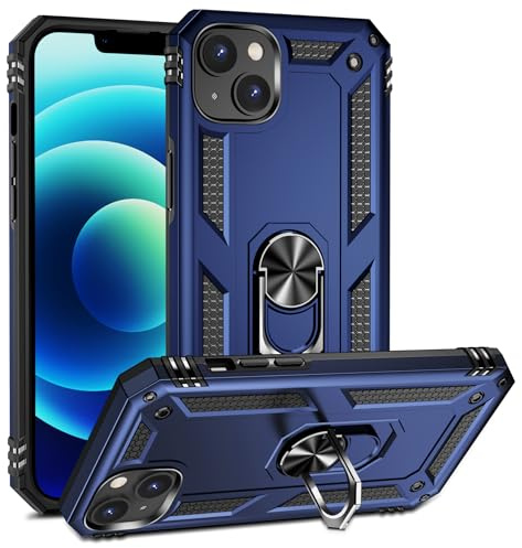 BestST Hülle für iPhone 14 Plus 6.7 + schutzfolie, Handyhülle für iPhone 14 Plus Cover, Armor Stoßfest TPU PC Schutzhülle Ringhalter Handytasche Case für iPhone 14 Plus 6.7 Handy Hüllen,Blau