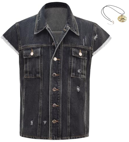 John Marston Herren-Kostüm, Denim-Weste für Halloween, Cosplay, Cowboy, dunkelgrau, Jeans-Weste, ärmellose Jacke, grau dunkel, XXX-Large