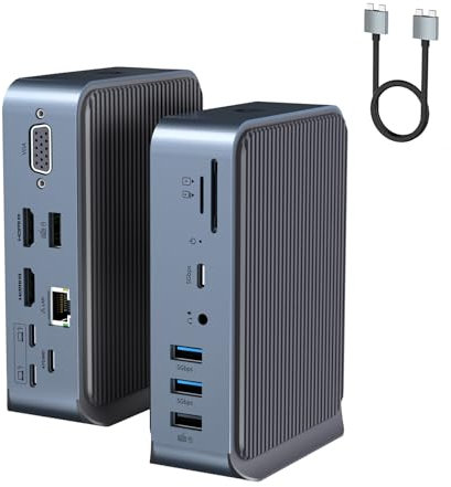 USB C Docking Station für MacBook Pro/Air, 15-in-1 USB C Hub Triple Monitor über VGA/2*HDMI, 100W PD Laptop-Dock für Lenovo, HP, Dell (USB-A/C 3.0 5GBPS, RJ45 Ethernet, Audio & Mic, SD/TF)