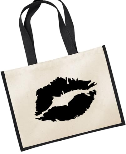 Huuraa Jutetasche Kussmund Lippen Geschenk 21 Liter Black Jute und Baumwolle Kussmund Geschenkidee