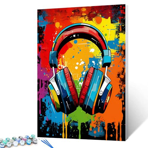 Tucocoo Graffiti-Kopfhörer-Malen-nach-Zahlen-Set mit Pinseln und Acryl-Pigmenten auf Leinwand, Gemälde für Erwachsene, Musik-Banksy-Kunst, buntes Bild für Zuhause, Wanddekoration, Geschenke