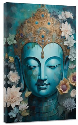 CCWACPP Zen Leinwand Wanddrucke Buddha Statue mit Lotusblume Bilder Spa Badezimmer Kunstwerk spiritueller Yoga Raum buddhistische Meditation Wanddekoration gerahmt (A (30.00 x 45.00 cms))