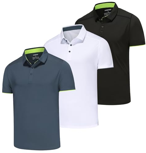 AMZSPORT 3er Pack Herren Poloshirt Basic Kurzarm Polo T Shirt Slim Fit Golf Polohemd Schwarz Weiß Grau M