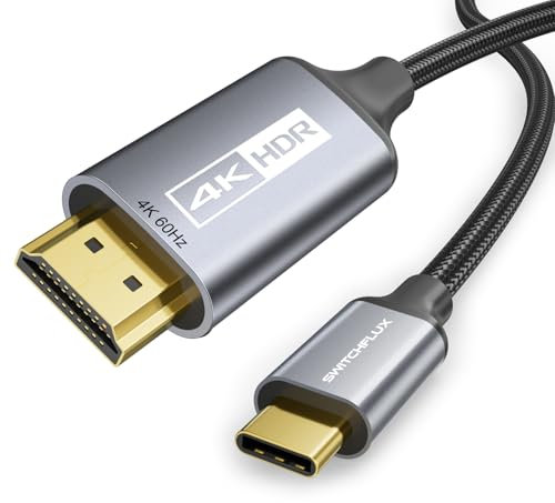 SWITCHFLUX USB-C to HDMI Cable 6Ft [4K@60Hz] High-Speed USB Type C to HDMI 2.0 Braided Cord (Thunderbolt 3/4 Compatible) for iPhone 15 Series, MacBook Pro/Air, iPad Pro, Galaxy S8 to S23