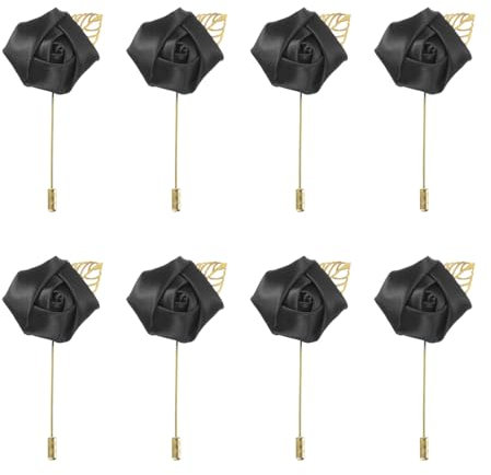 QUARKZMAN 8 Stück Herren Ansteckblumen Rosen Anstecknadeln 2x3.5 für Hochzeit, Jubiläum, formelles Abendessen, Partyanzug Dekoration Schwarz