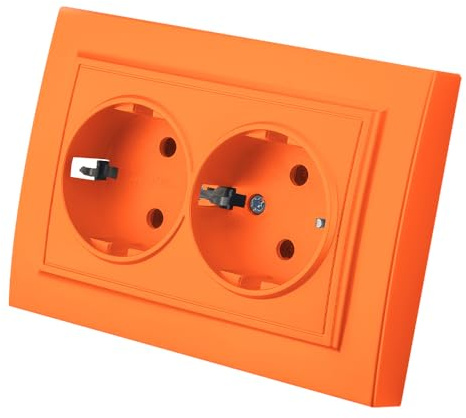 Wandeinbau-Steckdose,Wandsteckdosen-Set,Innenwandsteckdose,250V AC 16A,Orange Doppelerdungssteckdose