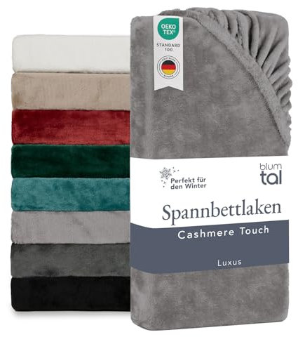 Blumtal Spannbettlaken Cashmere Touch 180x200 cm Plüsch - Oeko-TEX zert. Spannbettlaken Winter - Spannbettlaken 180x200 weich aus Mikrofaser - weiche Bettlaken 180x200 - Bettlaken Winter Grau