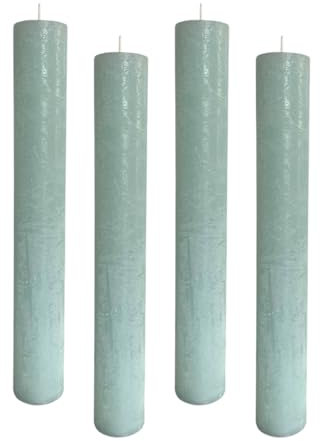 ukiyo 4er Pack Rustikale Stabkerzen H:24 cm Ø:3,4 cm - 24 Stunden Brenndauer - Dicke Kerzen Dinnerkerzen Tafelkerzen Kirchenkerzen, Farbe:Eisblau