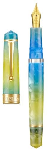 Asvine P20 Piston Fountain Pen Gradual Yellow Resin, Iridium Extra Fine Nib Gold Trim Smooth Writer Collection with Case Set