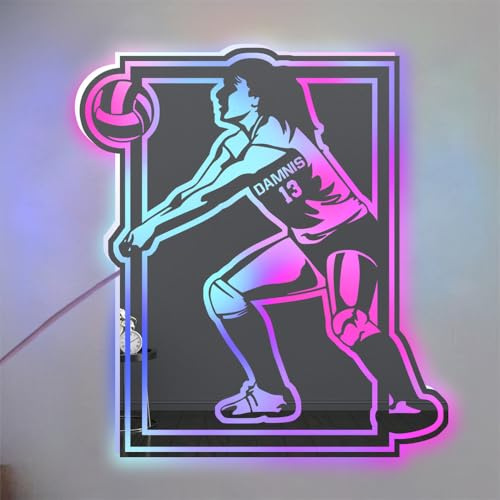 ASD Jewerly Personalisierte Volleyball Spieler LED Spiegel Licht Zeichen, benutzerdefinierte Name für Zahl Volleyball Wand Kunst Neon Licht, Weihnachten Geburtstag Volleyball Kinder Geschenk