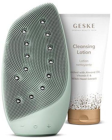 GESKE Sonic Thermo Facial Brush & Face-Lifter + Cleansing Lotion | SmartAppGuided™ | 8 in 1 + GESKE Cleansing Lotion | Set mit passender Kosmetik-Zugabe | Beauty-Bundle