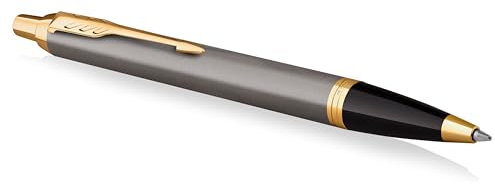 PARKER IM Kugelschreiber | grau lackiert mit goldenen Zierteilen | mittlere Spitze | Nachfüllpackung blaue Tinte | Geschenkbox | perfekte Geschenke zum Schulabschluss