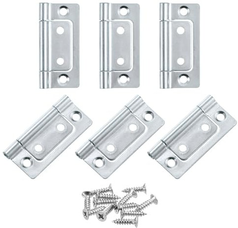 sourcing map 6Pcs 2x1 Inch Door Hinges Non-Mortise No Noise Bifold Door Hinges Plating for Cabinet Furniture Window Wardrobe with Screws, White Zinc