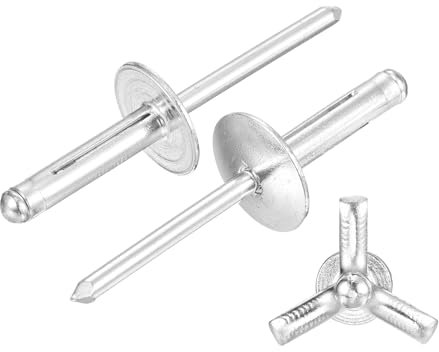 sourcing map 100Pcs 3/16x3/4 Aluminum Large Head Tri Grip Rivets, Large Flange Tri Grip Rivets for DIY, Sheet Metal, Automotive Repairs, Furniture, Marine Boat (Silver)