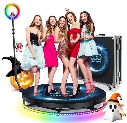 360 Photo Booth Maschine für Partys (39,4/100cm) Hält 1-5 Personen, RGB Ring Lights/Free Customized Logo/Remote Control 360 Photo Booth mit Flight Case