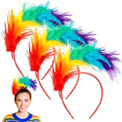 Xinnun 3 Stück Halloween Cosplay Kopfschmuck Karneval Kopfschmuck Künstliche Federn Haarreif Buntes Stirnband mit Kunstfedern für Damen Cosplay Fascinator Stirnbänder Papagei für Karneval Halloween