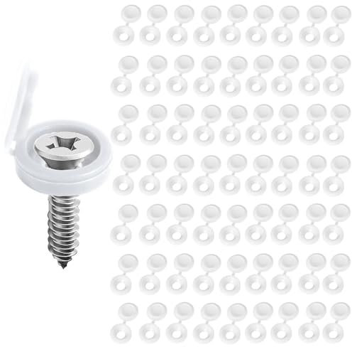 Aieino 150pcs Plastic Hinged Screw Cover Caps for M4-M6 Screws, Snap Washer Covers Screw Head Decorative Cap Protection Flip Tops for Furniture Covering Screw Head(5mm Hole Diameter, White)