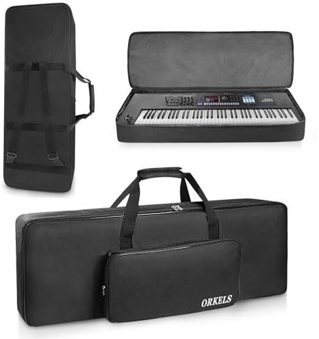 ORKELS Tasche für Klaviertastatur, 10 mm, Perlbaumwolle, vollständig gepolstert, mit Griffen, verstellbaren Schultergurten und großer Zubehörtasche (für 76 Tasten Keyboard)